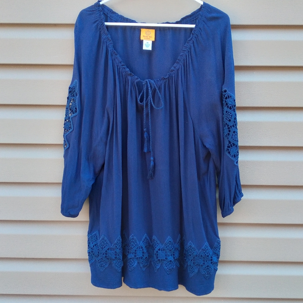 Ruby Rd Sz 3x Navy Blue Top Boho